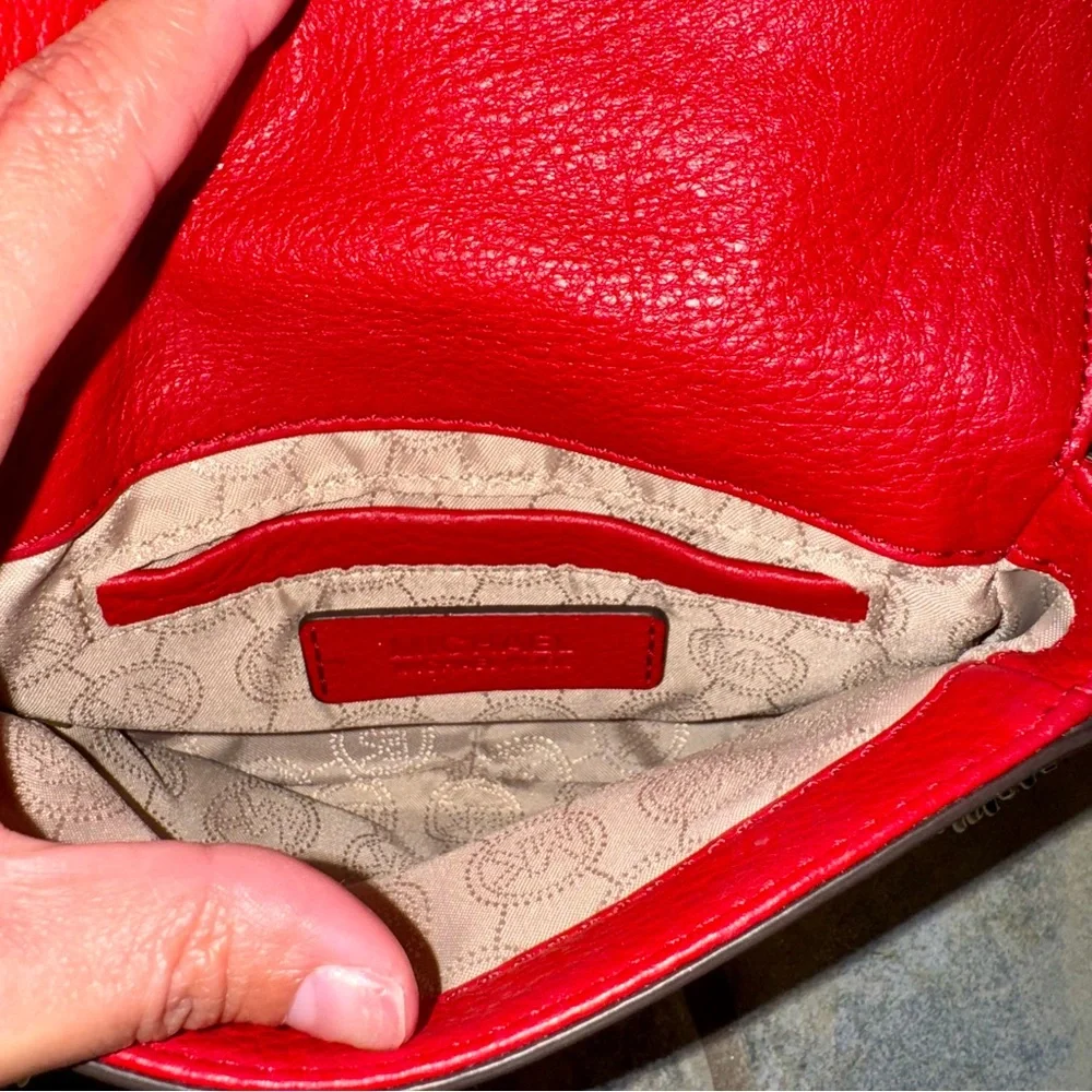 Michael Kors‎ Fulton Red and Gold Crossbody Bag with Flap Closure Lipstick